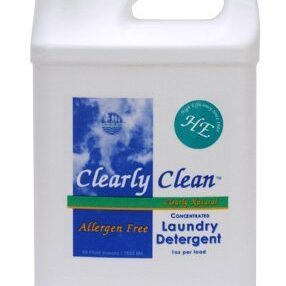 A bottle of laundry detergent that is labeled clearly clean.